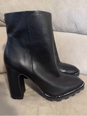 Karl Lagerfeld Black Leather Stud-Trim Block Heel Ankle Boots